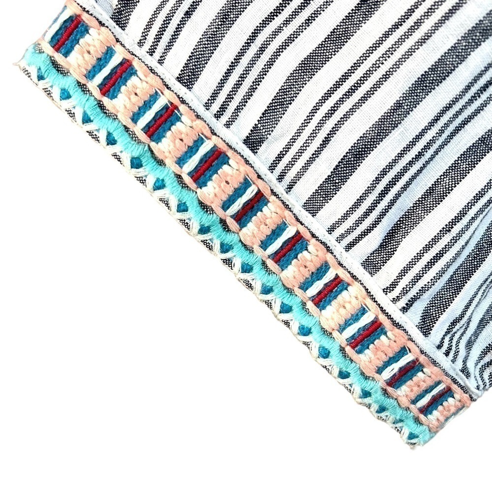 J.Jill Love Linen Boho Striped Embroidered Peasant Top with Tassels 3/4 Sleeve M - Picture 8 of 16
